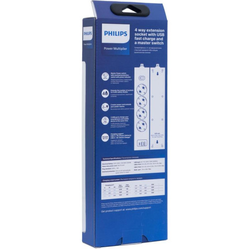 Сетевой фильтр Philips CHP4346WA/51 2м (4 розетки) белый (коробка)