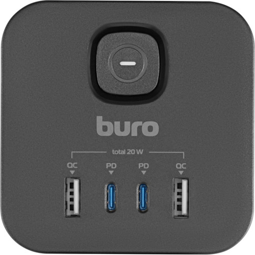 Сетевой разветвитель Buro BU-PW3UC-Plus-B (3 розетки) черный (пакет ПЭ)