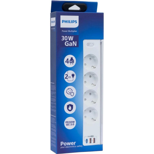 Сетевой фильтр Philips CHP8246WA/51 2м (4 розетки) белый (коробка)