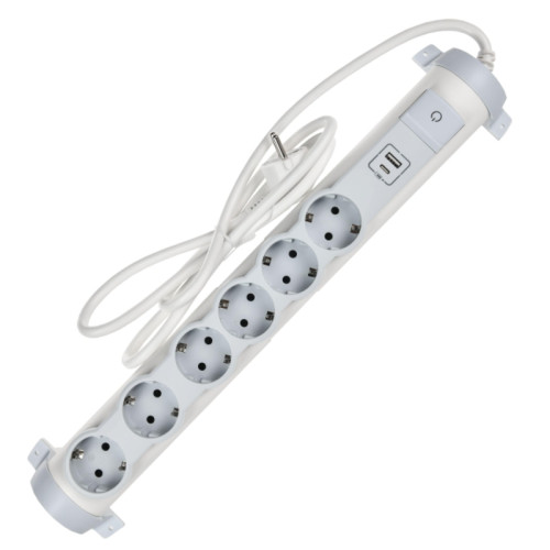 Удлинитель/ COMFORT Удлинитель У06К 6 мест 2P+PE 1,5м 3х1,5мм2 16А USB A+C 20Вт белый