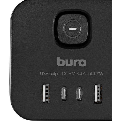 Сетевой удлинитель Buro BU-PC3.1UС-B 1.5м (3 розетки) черный (пакет ПЭ)