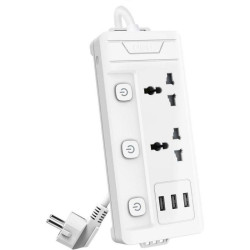 Сетевой  фильтр универсальный Deli ET409 / 2розетки + 3USB ,  2 м