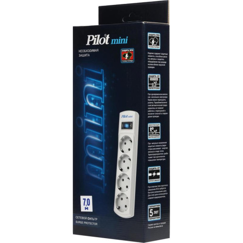 Сетевой фильтр Pilot mini 7м (4 розетки) белый (коробка)