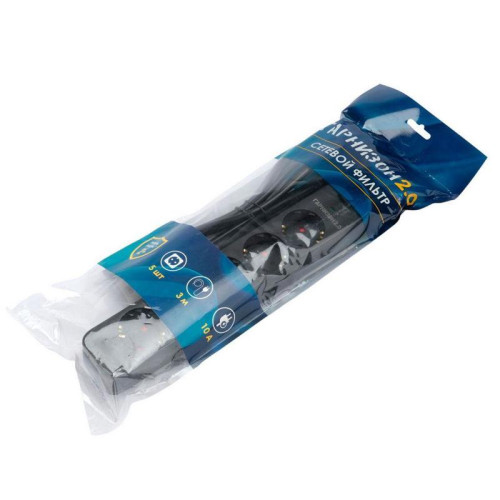 Сетевой фильтр Гарнизон EPS-5-B-3 черный, 5 розеток, 10А, кабель 3м, ур.защиты 2+, пакет