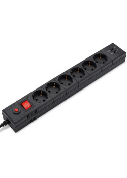 Сетевой фильтр Buro BU-SP3_USB_2A-B 3м (6 розеток) черный (коробка)