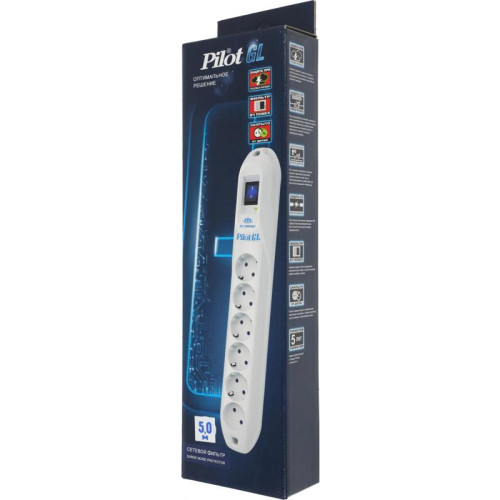 Сетевой фильтр Pilot GL 5м (6 розеток) белый (коробка)
