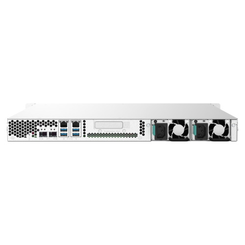 Сетевое хранилище без дисков/ SMB QNAP TS-432PXU-RP-2G 4-Bay quad-core 1.7 GHz rackmount NAS with 250W redundant PSU, 2GB DDR4 UDIMM RAM (max 16GB), SATA 6Gb/s, 2x 10GbE SFP+ LAN, 2x 2.5 GbE LAN, 1x PCIe Gen2 x2 slot. W/o RAIL-B02