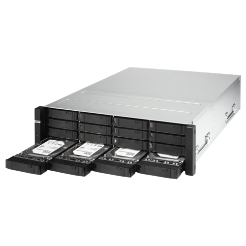 Сетевое хранилище без дисков/ Enterprise QNAP ES1686dc-2142IT-96G NAS, 16-tray SAS w/o HDD, rackmount, 2xPSU, per controller: Xeon D-2142IT 8-core 1.9 GHz processor (burst up to 3.0 GHz), 48 GB RDIMM DDR4 ECC up to 512 GB (8 x 64GB), 4xSFP+, Included rail