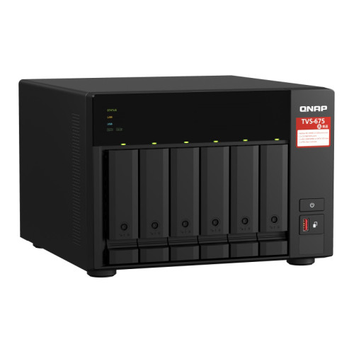 Сетевое хранилище без дисков/ SMB QNAP TVS-675-8G NAS, 6-tray w/o HDD, 2xM.2 SSD Slot, 1xHDMI-port. CPU 8-сore 64-bit x86 KX-U6580 2.5 GHz , 8GB DDR4 (1 x 8GB) up to 64GB (2 x 32GB), 2x 2.5 Gigabit LAN