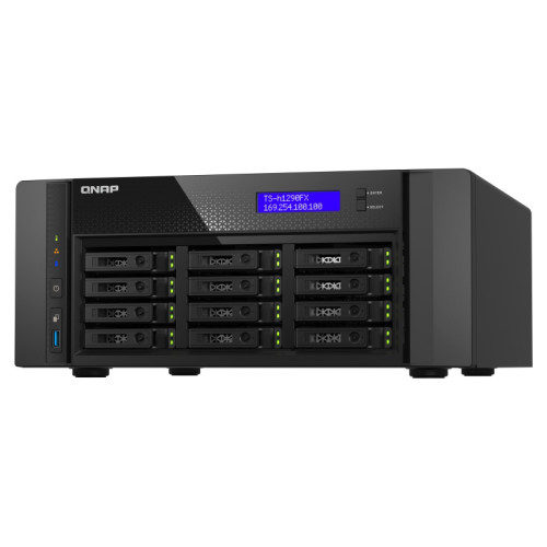 Сетевое хранилище без дисков/ Enterprise QNAP TS-h1290FX-7302P-128G12-Bay NAS(2.5 SATA/SSD U.2 NVMe w/o HDD), AMD EPYC 7302P 3.0 GHz (3.3 GHz), 128 GB DDR4 ECC, 2x2.5GbE LAN, 2 x 25GbE SFP28 port