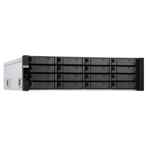 Сетевое хранилище без дисков/ Enterprise QNAP ES1686dc-2123IT-64G NAS, 16-tray SAS w/o HDD, rackmount, 2xPSU, per controller: Xeon D-2123IT 4-core 2.2 GHz (burst up to 3.0 GHz), 32 GB RDIMM DDR4 ECC (4x 8 GB) up to  512 GB (8 x 64GB), 4xSFP+, Included rai