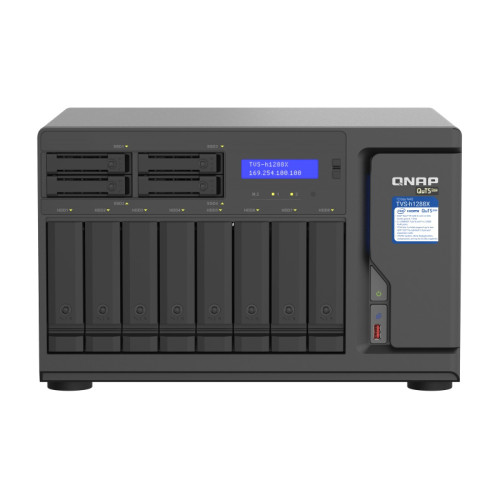 Сетевое хранилище без дисков/ ENTERPRISE QNAP TVS-h1288X-W1250-16G NAS, Intel Xeon W-1250 6-core 3.3 GHz processor (up to 4.7 GHz), 16 GB ECC UDIMM DDR4 (2 x 8 GB) up to 128 GB (4 x 32 GB), 12-tray (8x3.5