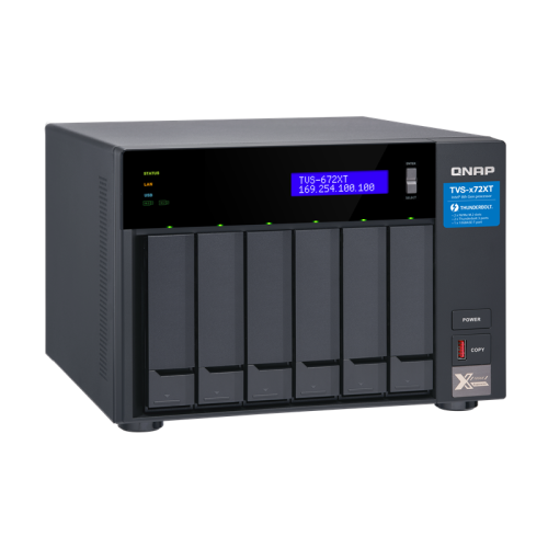 Сетевое хранилище без дисков/ SMB QNAP TVS-672XT-i3-8G 6-Bay NAS, Intel Core i3-8100T 4-core 3.1 GHz Processor, 8GB DDR4 RAM (max 32GB RAM), 6x 2.5