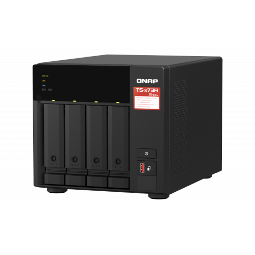 Сетевое хранилище без дисков/ SMB QNAP TS-473A-8G NAS, 4-tray w/o HDD, 2xM.2 SSD Slot. Quad-сore AMD Ryzen Embedded V1500B 2.2 GHz, 8GB DDR4 (1 x 8GB) up to 64GB (2 x 32GB), 2x 2.5 Gigabit LAN