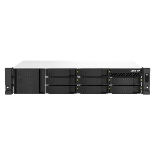 Сетевое хранилище без дисков/ SMB QNAP TS-873AeU-4G NAS 8x3.5/2.5 SATA/SSD trays, 2 x M2 PCIe, 2x 2.5 GbE, 2U rackmount, 1 PSU. AMD Ryzen V1500B 4-core/8-thread 2.2 GHz processor, 4 GB DDR4 RAM (1*4 GB) up to 64GB (2*32 GB). W/o rail kit RAIL-B02