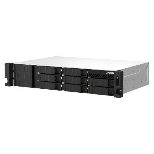 Сетевое хранилище без дисков/ SMB QNAP TS-873AeU-4G NAS 8x3.5/2.5 SATA/SSD trays, 2 x M2 PCIe, 2x 2.5 GbE, 2U rackmount, 1 PSU. AMD Ryzen V1500B 4-core/8-thread 2.2 GHz processor, 4 GB DDR4 RAM (1*4 GB) up to 64GB (2*32 GB). W/o rail kit RAIL-B02