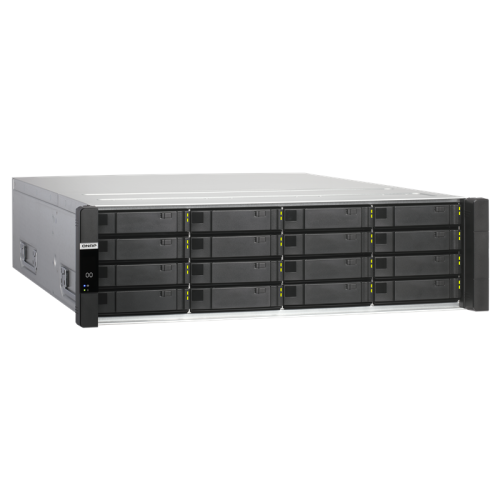 Сетевое хранилище без дисков/ Enterprise QNAP ES1686dc-2123IT-64G NAS, 16-tray SAS w/o HDD, rackmount, 2xPSU, per controller: Xeon D-2123IT 4-core 2.2 GHz (burst up to 3.0 GHz), 32 GB RDIMM DDR4 ECC (4x 8 GB) up to  512 GB (8 x 64GB), 4xSFP+, Included rai