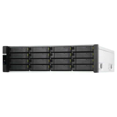Сетевое хранилище без дисков/ Enterprise QNAP ES1686dc-2142IT-96G NAS, 16-tray SAS w/o HDD, rackmount, 2xPSU, per controller: Xeon D-2142IT 8-core 1.9 GHz processor (burst up to 3.0 GHz), 48 GB RDIMM DDR4 ECC up to 512 GB (8 x 64GB), 4xSFP+, Included rail