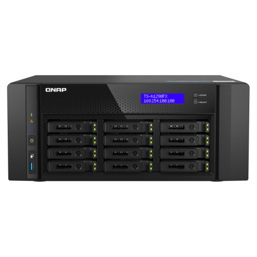 Сетевое хранилище без дисков/ Enterprise QNAP TS-h1290FX-7302P-128G12-Bay NAS(2.5 SATA/SSD U.2 NVMe w/o HDD), AMD EPYC 7302P 3.0 GHz (3.3 GHz), 128 GB DDR4 ECC, 2x2.5GbE LAN, 2 x 25GbE SFP28 port