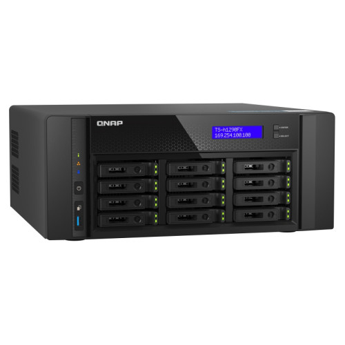 Сетевое хранилище без дисков/ Enterprise QNAP TS-h1290FX-7232P-64G12-Bay NAS(2.5 SATA/SSD U.2 NVMe w/o HDD), AMD EPYC 7232P 3.1 GHz (3.2 GHz), 64 GB DDR4 ECC, 2x2.5GbE LAN, 2 x 25GbE SFP28 port