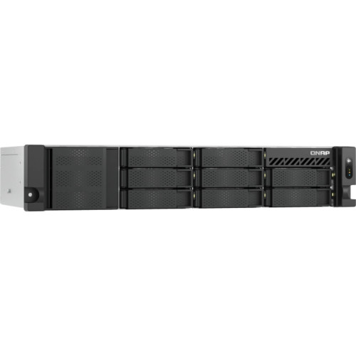Сетевое хранилище без дисков/ ENTERPRISE QNAP TS-855eU-RP-8G NAS 8 HDD trays, 2 x M.2 2280 (PCIe Gen 3 x 4), 2x 2.5 GbE, rackmount, 2 PSU. Intel Atom C5125 8-core processor, 2.8GHz, 8 GB SODIMM DDR4 (1 x 8 GB) up to 64 GB ( 2 x 32 GB). W/o rail kit RAIL-B