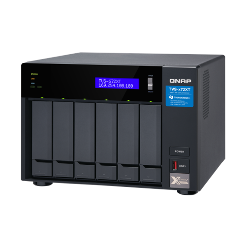 Сетевое хранилище без дисков/ SMB QNAP TVS-672XT-i3-8G 6-Bay NAS, Intel Core i3-8100T 4-core 3.1 GHz Processor, 8GB DDR4 RAM (max 32GB RAM), 6x 2.5