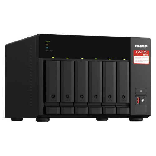 Сетевое хранилище без дисков/ SMB QNAP TVS-675-8G NAS, 6-tray w/o HDD, 2xM.2 SSD Slot, 1xHDMI-port. CPU 8-сore 64-bit x86 KX-U6580 2.5 GHz , 8GB DDR4 (1 x 8GB) up to 64GB (2 x 32GB), 2x 2.5 Gigabit LAN