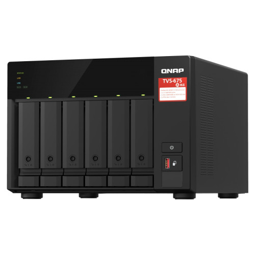 Сетевое хранилище без дисков/ SMB QNAP TVS-675-8G NAS, 6-tray w/o HDD, 2xM.2 SSD Slot, 1xHDMI-port. CPU 8-сore 64-bit x86 KX-U6580 2.5 GHz , 8GB DDR4 (1 x 8GB) up to 64GB (2 x 32GB), 2x 2.5 Gigabit LAN