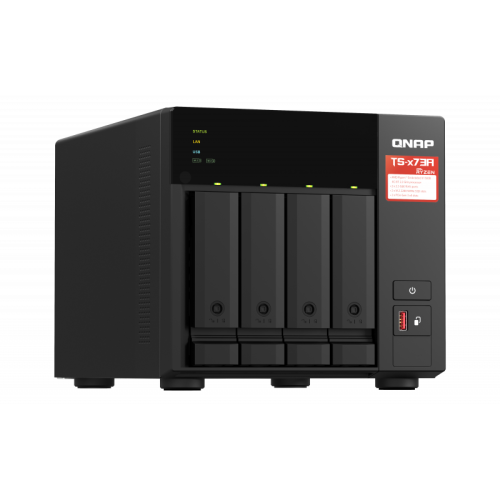 Сетевое хранилище без дисков/ SMB QNAP TS-473A-8G NAS, 4-tray w/o HDD, 2xM.2 SSD Slot. Quad-сore AMD Ryzen Embedded V1500B 2.2 GHz, 8GB DDR4 (1 x 8GB) up to 64GB (2 x 32GB), 2x 2.5 Gigabit LAN