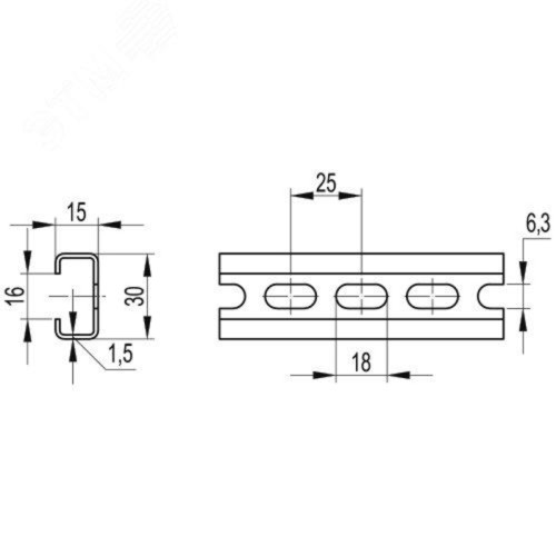 рейка перфорированная/ DIN-рейка перфорированная С1F 30х15х16мм рейка перфорированная/ DIN-рейка перфорированная С1F 30х15х16мм