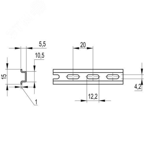 рейка/ DIN-рейка 200см OMEGA 2F 15х5.5 с перфорацией