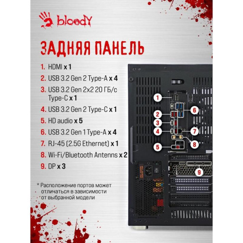 ПК Bloody BD-PC CZ79C3 MT i5 14600KF (3.5) 32Gb SSD1Tb RTX5070 12Gb Windows 11 Home 64 2.5xGbitEth WiFi BT 850W черный (RUS) (2129071)