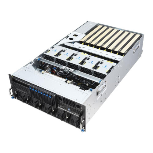 Серверная платформа/ ASUS ESC8000A-E13P, 4U, 2x  SP5 (LGA 6096),24x DDR5 6400, 8x 2.5'' hsb NVME, up to 14x PCIe*, 2x M.2 22110 NVME, 1x 2-port 10Gbe RJ-45 Intel 710 LAN, up to 8 dual-slot GPUs, 3+1 3200W