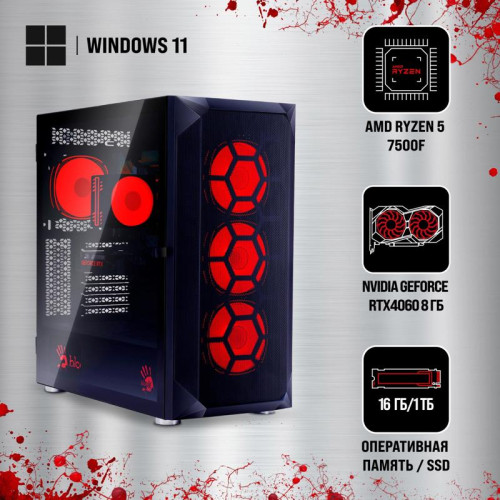 ПК Bloody BD-PC RB65C2 MT Ryzen 5 7500F (3.7) 16Gb SSD1Tb RTX4060 8Gb Windows 11 Home 64 GbitEth 650W черный (2086010)