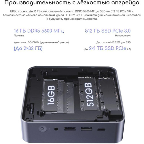 Неттоп Acer Gadget E10 ERBox Ryzen 7 8745HS (3.8) 16Gb SSD512Gb 780M Windows 11 Pro 2xGbitEth WiFi BT 120W черный (1747236)