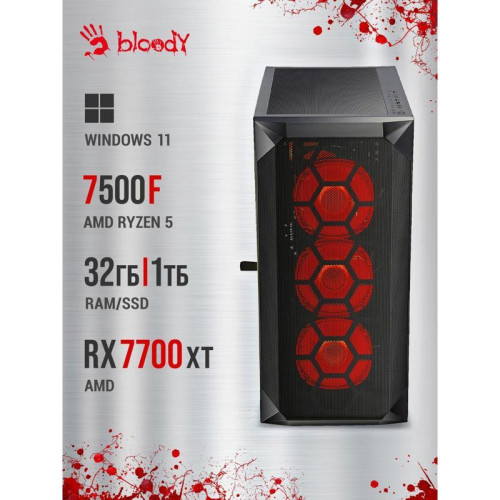 ПК Bloody BD-PC RB65C2 MT Ryzen 5 7500F (3.7) 32Gb SSD1Tb RX 7700XT 12Gb Windows 11 Home 64 2.5Gigabit WiFi BT 650W черный (RUS) (2111350)