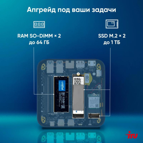 Неттоп IRU Planio 325 Ryzen 5 3500U (2.1) 16Gb SSD512Gb Vega 8 FreeDOS GbitEth WiFi BT 65W черный (2105310)