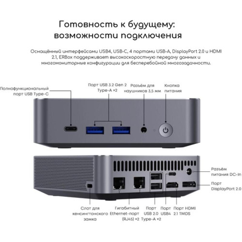 Неттоп Acer Gadget E10 ERBox Ryzen 7 8745HS (3.8) 16Gb SSD512Gb 780M Windows 11 Pro 2xGbitEth WiFi BT 120W черный (1747236)