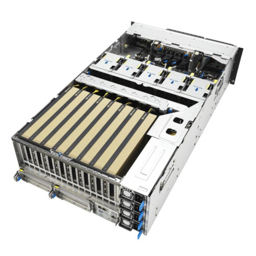 Серверная платформа/ ASUS ESC8000A-E13P, 4U, 2x  SP5 (LGA 6096),24x DDR5 6400, 8x 2.5'' hsb NVME, up to 14x PCIe*, 2x M.2 22110 NVME, 1x 2-port 10Gbe RJ-45 Intel 710 LAN, up to 8 dual-slot GPUs, 3+1 3200W