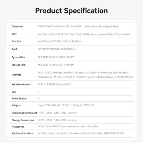 Мини-компьютер BL/SER9/255/32G/1TB/Space Gray Мини-компьютер BL/SER9/255/32G/1TB/Space Gray