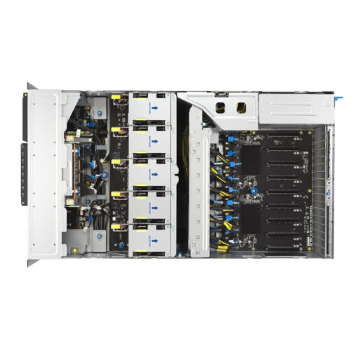 Серверная платформа/ ASUS ESC8000A-E13P, 4U, 2x  SP5 (LGA 6096),24x DDR5 6400, 8x 2.5'' hsb NVME, up to 14x PCIe*, 2x M.2 22110 NVME, 1x 2-port 10Gbe RJ-45 Intel 710 LAN, up to 8 dual-slot GPUs, 3+1 3200W