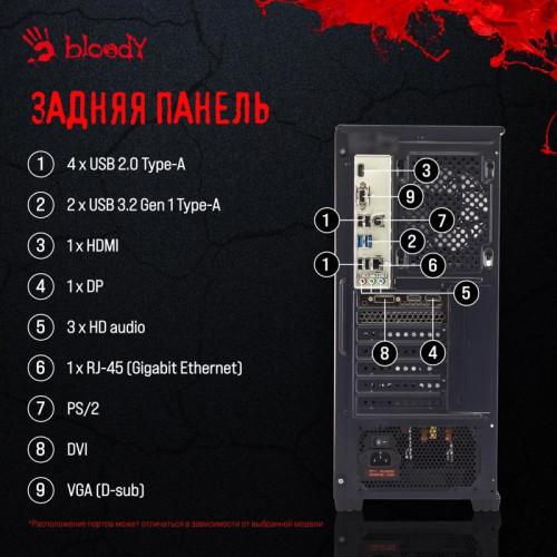 ПК Bloody BD-PC CH61C1 MT i5 12400F (2.5) 16Gb SSD1Tb RTX3050 8Gb Windows 11 Home 64 GbitEth 500W черный (2085725)
