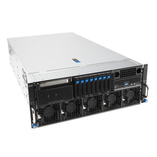 Серверная платформа/ ASUS ESC8000A-E13P, 4U, 2x  SP5 (LGA 6096),24x DDR5 6400, 8x 2.5'' hsb NVME, up to 14x PCIe*, 2x M.2 22110 NVME, 1x 2-port 10Gbe RJ-45 Intel 710 LAN, up to 8 dual-slot GPUs, 3+1 3200W