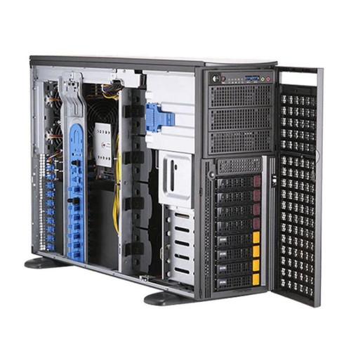 Платформа системного блока SuperMicro SYS-740GP-TNRT Tower/4U, 2xLGA4189, iC621A, 16xDDR4, 8x3.5 SATA/NVME, 2xM.2 PCIE 22110, 6x PCIEx16, 2x10GbE, IPMI, 2x2200W, black