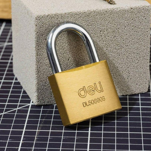 Замок навесной Deli DL508906 латунный, 50мм Замок навесной Deli DL508906 латунный, 50мм