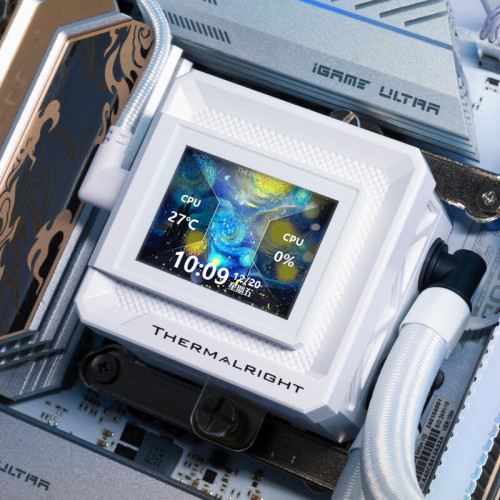 Водяное охлаждение для процессора/ Water Cooling System Thermalright Frozen Warframe SE 360 ARGB White (360mm, LED temp., Black, ARGB/ Fans: 3x120mm, 70.84CFM, 29.8dBA, 2000RPM/ Pump height 59mm, Rad thickness 27mm/ S: 1851, 1700, 1200, 115X, AM5, AM4) Водяное охлаждение для процессора/ Water Cooling System Thermalright Frozen Warframe SE 360 ARGB White (360mm, LED temp., Black, ARGB/ Fans: 3x120mm, 70.84CFM, 29.8dBA, 2000RPM/ Pump height 59mm, Rad thickness 27mm/ S: 1851, 1700, 1200, 115X, AM5, AM4)