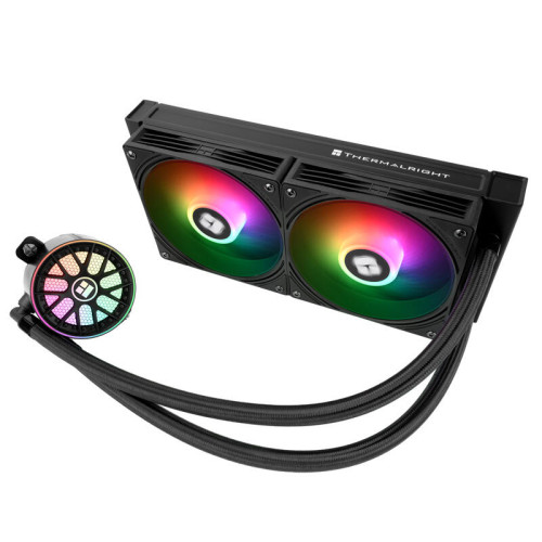 Система жидкостного охлаждения/ Water Cooling System Thermalright Aqua Elite 240 V6 (240mm, Black, ARGB/ Fans: 2x120mm, 70.84CFM, 29.8dBA, 2000RPM/ Pump height 53.5mm, 2800RPM, Rad thickness 27mm/ S: 1700, 1200, 1851, 115X, AM5, AM4)