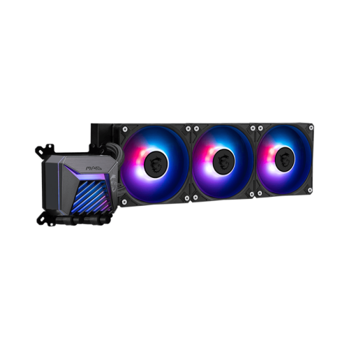 Система жидкостного охлаждения/ Water Cooling System MSI MAG CORELIQUID A15 360 (300W, 360mm, Black, ARGB/ Fans: 3x120mm, 64.89CFM, 28.7dBA, 2050RPM/ Pump 20dBA, 3400RPM, Rad thickness 27mm/ S: 1851, 1700, AM5, AM4)