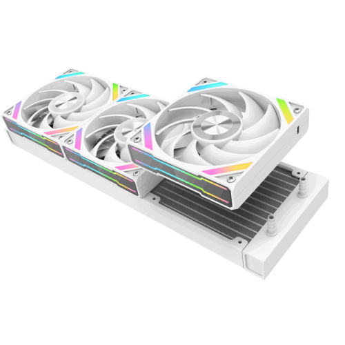 Водяное охлаждение для процессора/ Water Cooling System SAMA Q60 White (360mm, LED temp., White, ARGB/ Fans: 3x120mm, 86CFM, 30dBA, 2600RPM/ Pump height 64mm, 30dBA, 2800RPM, Rad thickness 27mm/ S: 1851, 1700, 1200, 20XX, 115X, AM5, AM4)