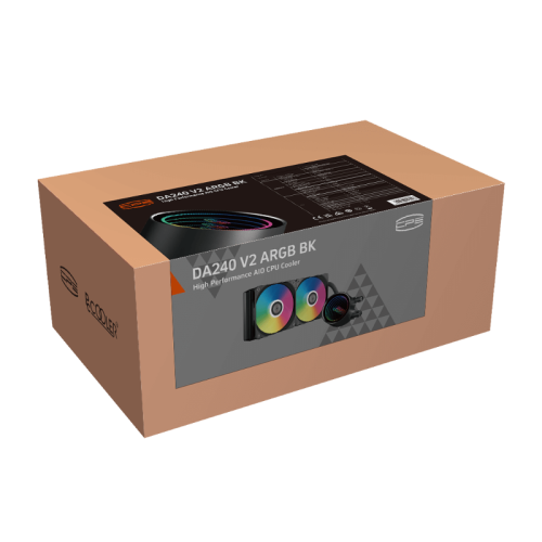 Система охлаждения/ Water Cooling System PCCooler DA240 V2 ARGB BK (270W, 240mm, LED, Black, ARGB/ Fans: 2x120mm, 80.74CFM, 36.5dBA, 2000RPM/ Pump height 54.3mm, 15dBA, 2600RPM, Rad thickness 27mm/ S: 1851, 1700, 1200, 115X, AM5, AM4)